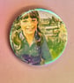 Holographic vintage book pin badge - ladybird girl with pigtails - Image 1