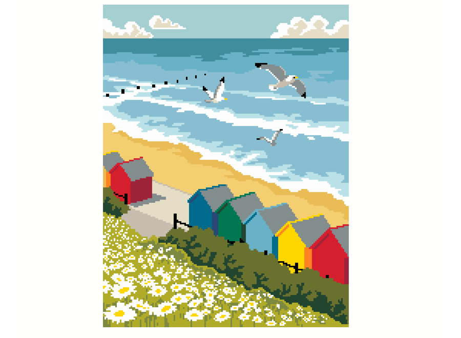 145A Easy cross stitch pattern British Beach Huts Vintage Railway SeasidePoster 