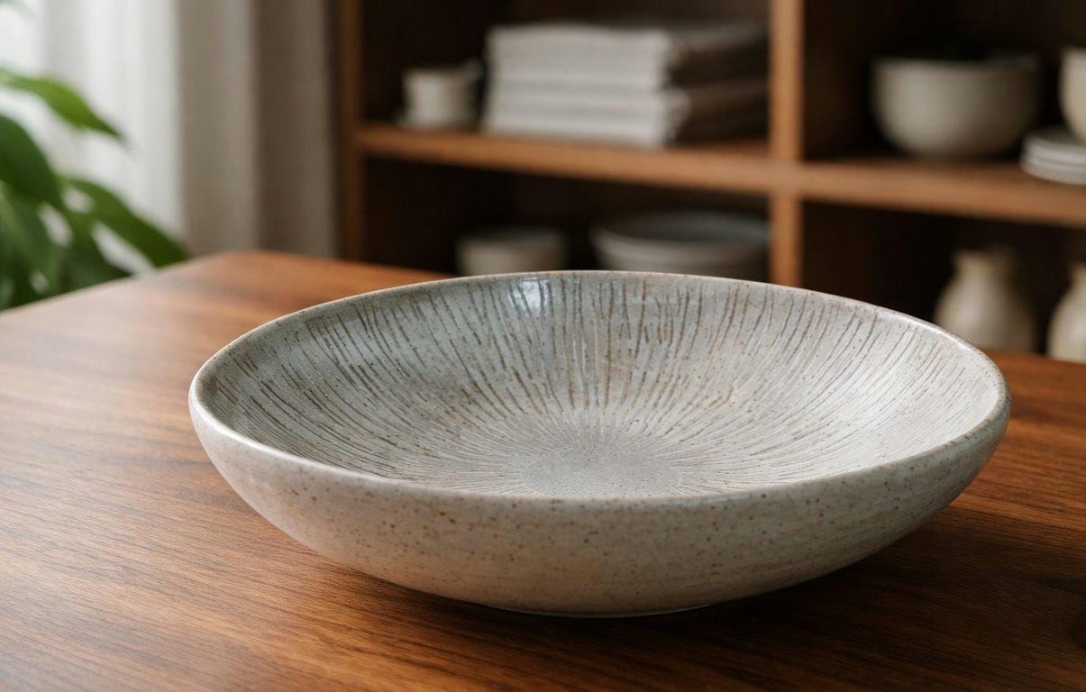 Handcrafted Deep Stoneware Plate Kiku-Inspired, Slab Built & Hand Carved