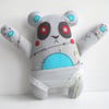 free motion and hand embroidered zombie panda in silk knickers - turquoise