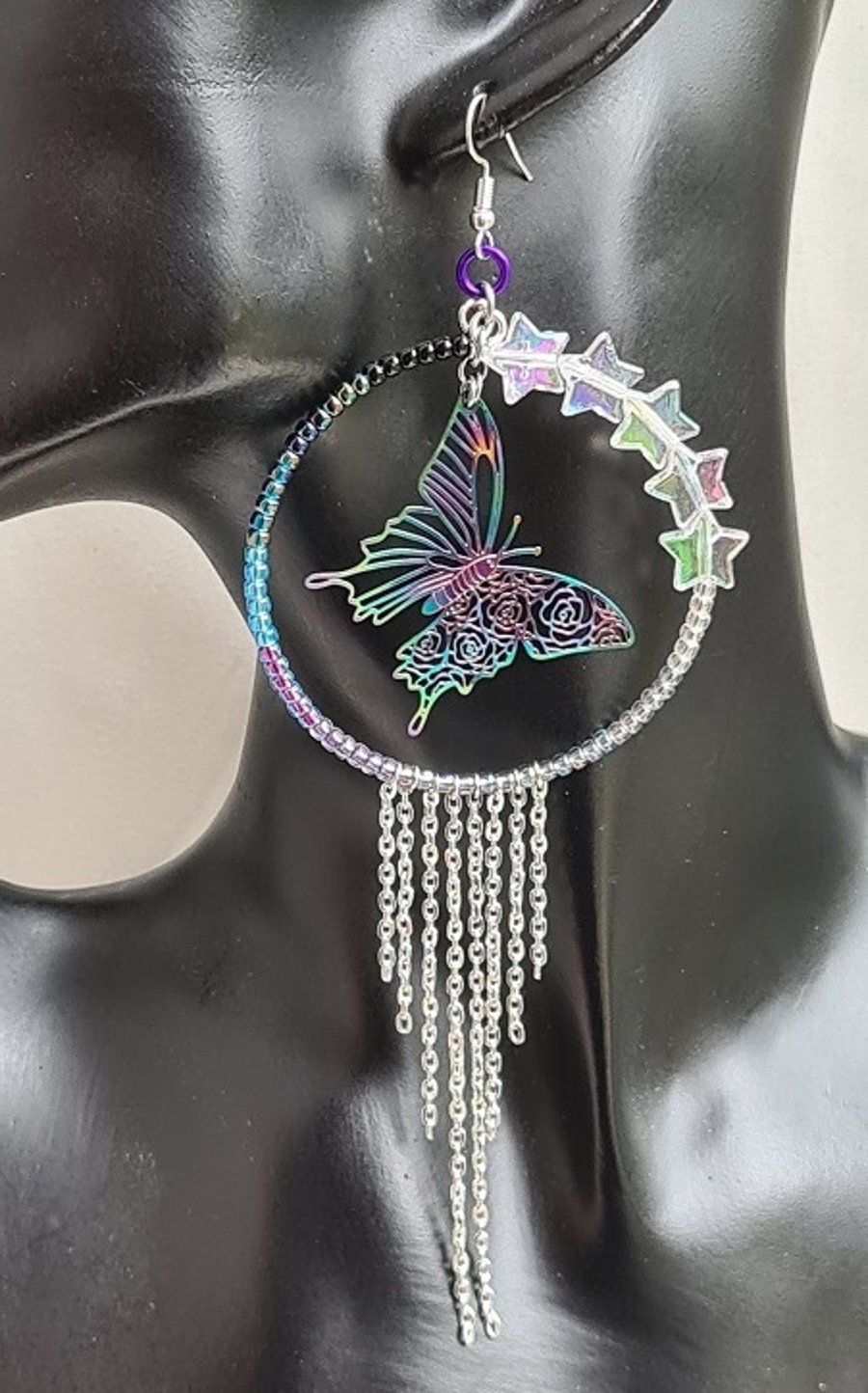 Large Dangly Earrings - Rainbow Butterflies and Stars - Style B