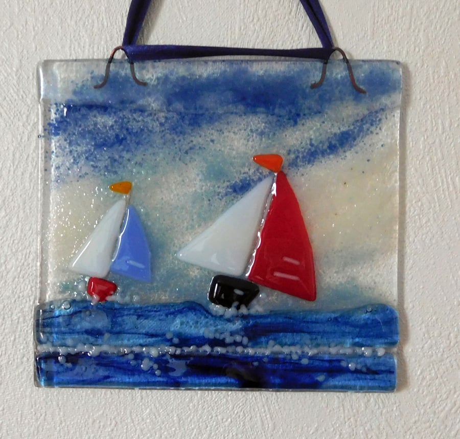 Fused Glass Boats on a Rolling Sea
