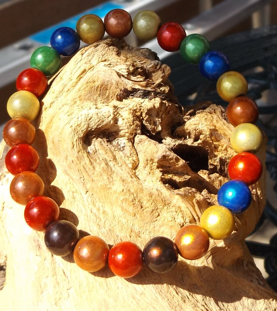 Multicoloured miracle beaded stretch bracelet