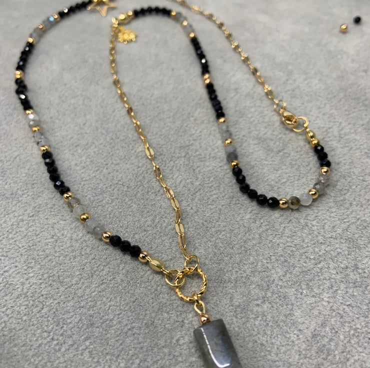 Black tourmaline and Labradorite necklace, Hand... - Folksy