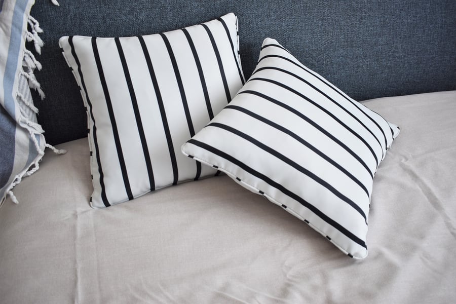 handmade navy blue striped  cushion cover