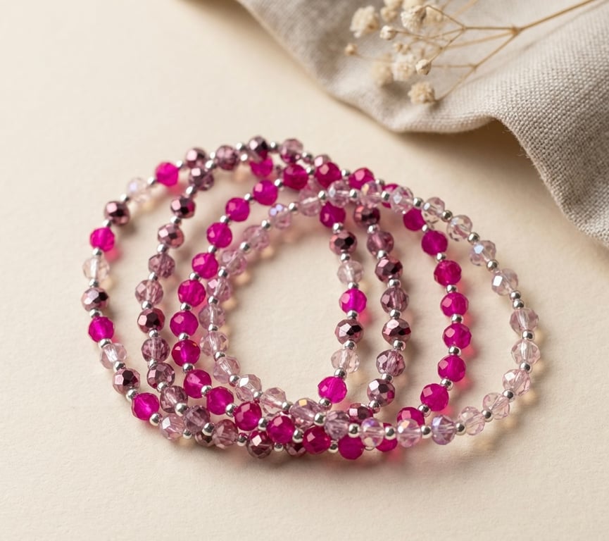 Pink Austrian Crystal stacking Bracelets, set of four