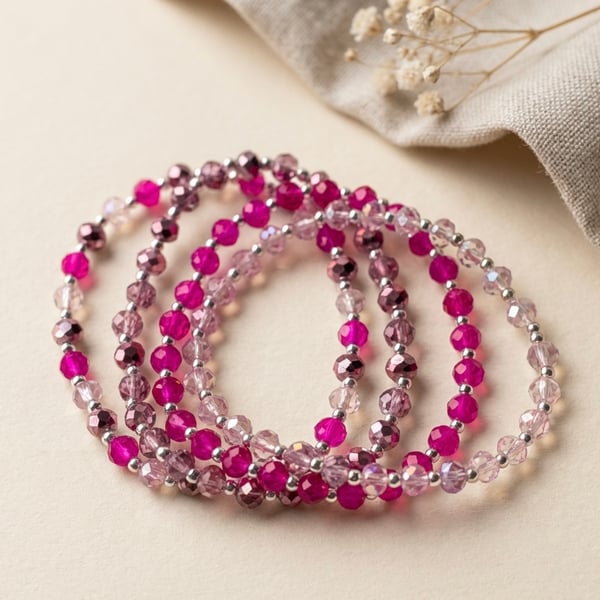 Pretty in Pink Austrian Crystal stacking Bracelets, set of four