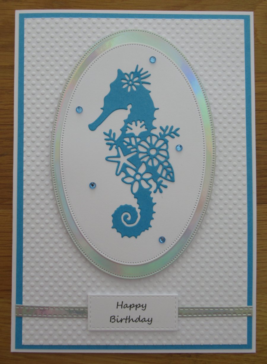 Seahorse Silhouette - A5 Birthday Card - Turquoise