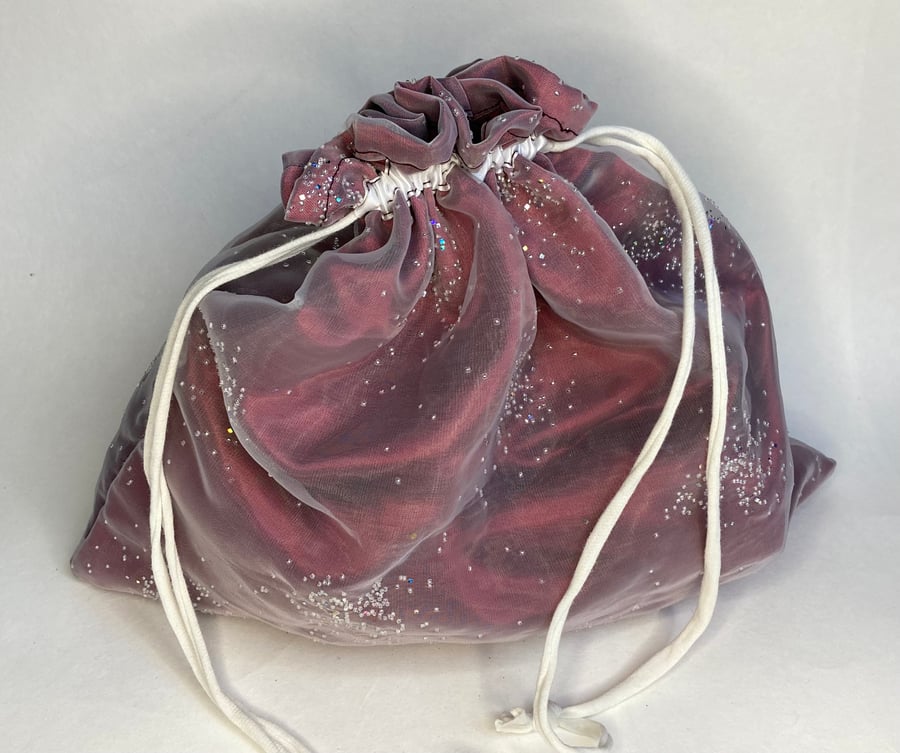 Reusable fabric gift bag. Burgundy sparkles