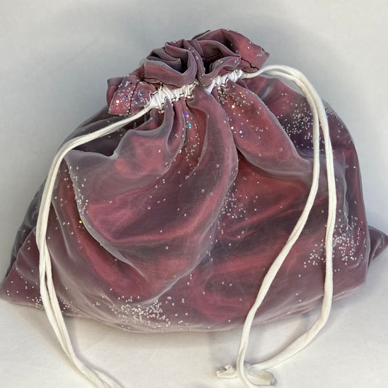Reusable fabric gift bag. Burgundy sparkles