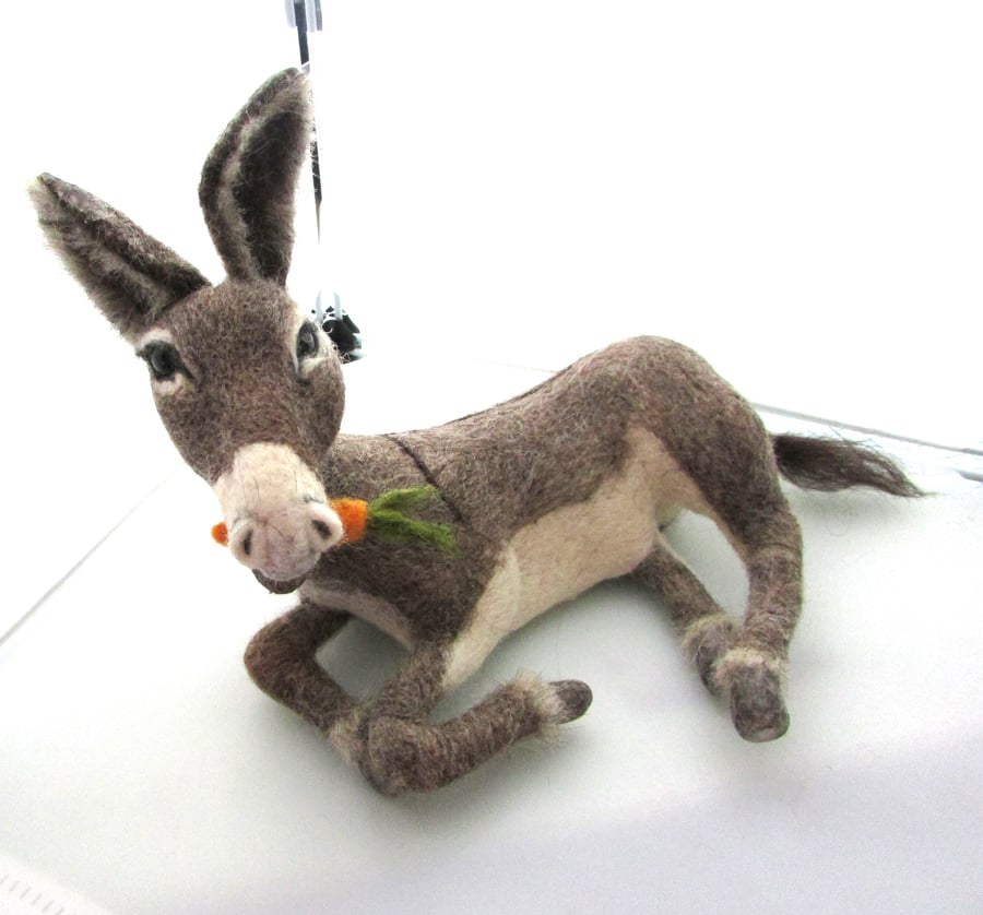 Handcrafted Handmade Needle Felted Donkey Sculpture - Soft  100% Wool Donkey Art