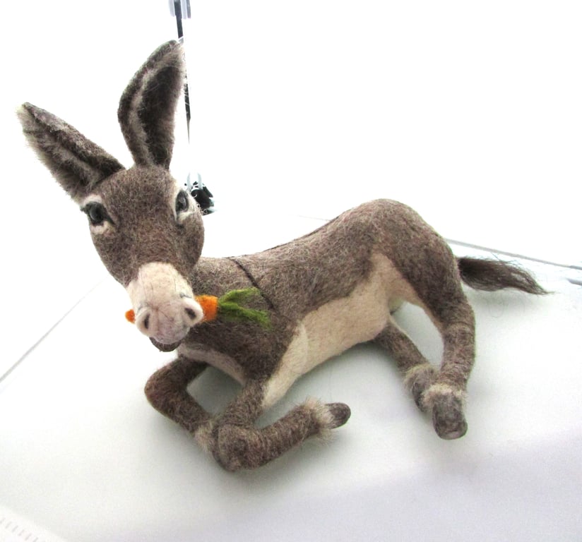 Handcrafted Handmade Needle Felted Donkey Sculpture - Soft  100% Wool Donkey Art