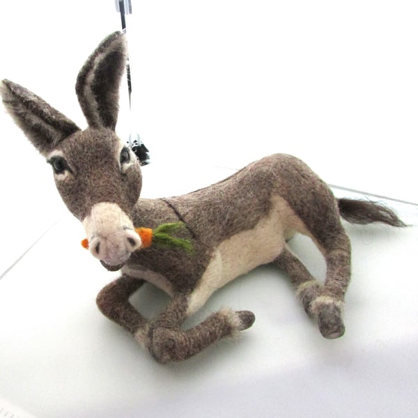 Handcrafted Handmade Needle Felted Donkey Sculpture - Soft  100% Wool Donkey Art