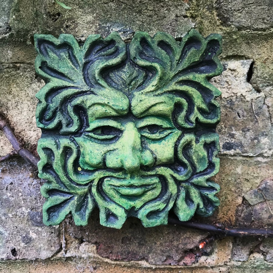 Lucky Square Green Man Plaque plus Free Pocket Green Man