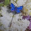 Small COMMON BLUE BUTTERFLY PIN Clay Wedding Lapel Brooch HANDMADE HAND PAINTED