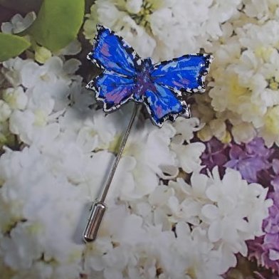 Small COMMON BLUE BUTTERFLY PIN Clay Butterfly Lapel Pin HANDMADE HAND PAINTED