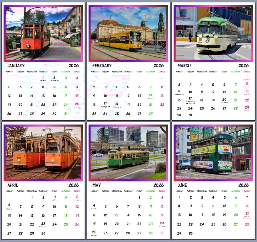 2026 A4 Calendar Trams Around The World 