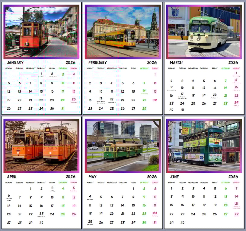 2026 A4 Calendar Trams Around The World 