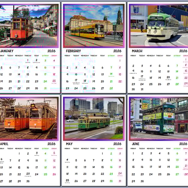 2026 A4 Calendar Trams Around The World 