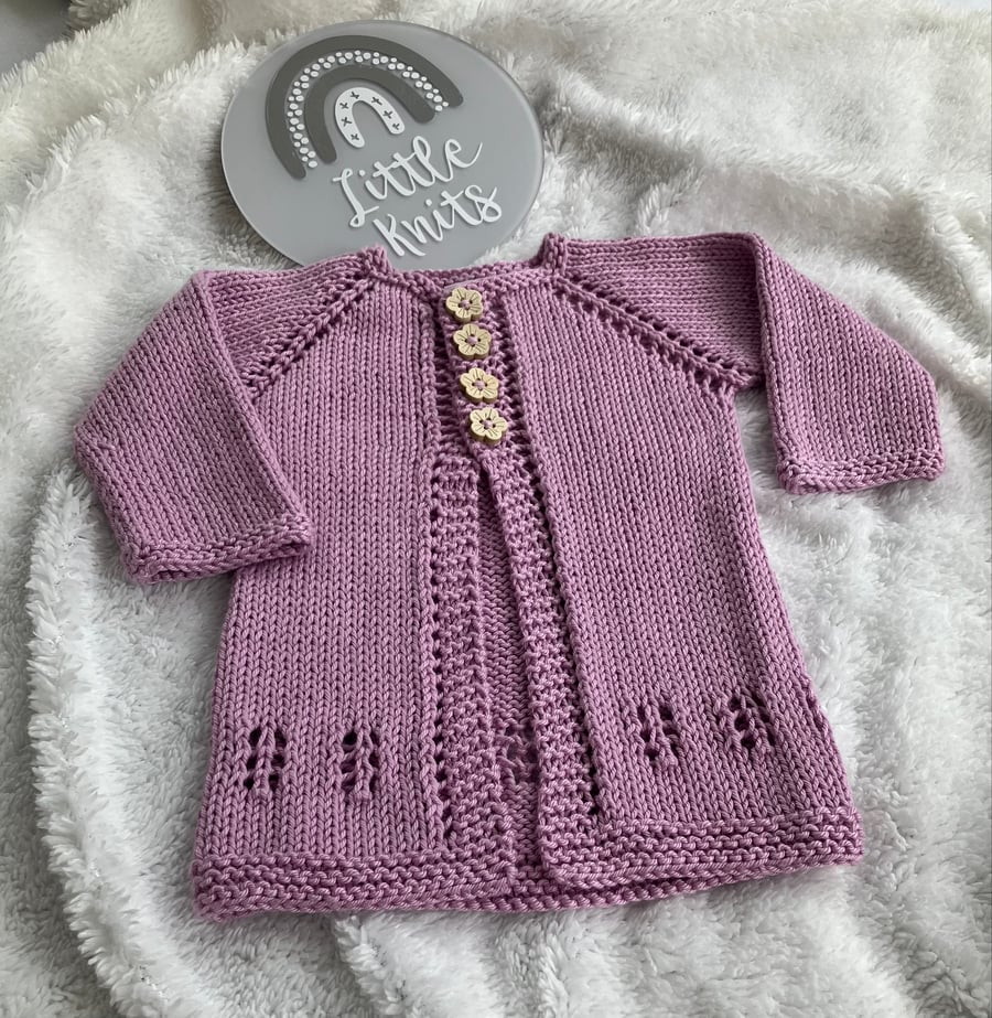 Hand-knitted ‘Ava’ Baby Girl’s Cardigan (newborn - 1 month)