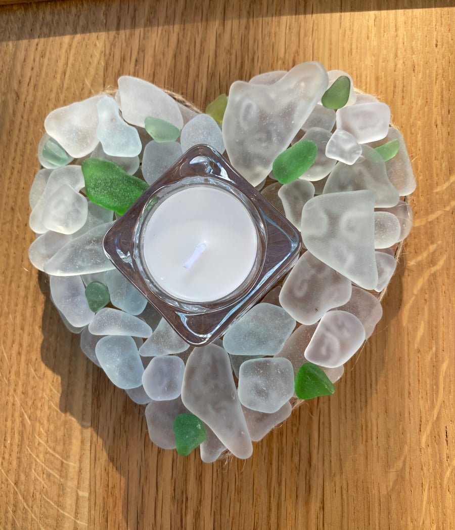 Norfolk Sea glass Heart T Light holder
