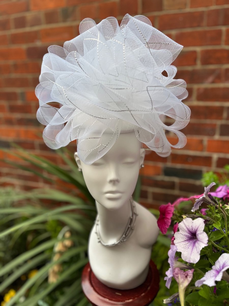 White with Silver Thread Wedding Hat, Hat for the Races, hats special occasions 