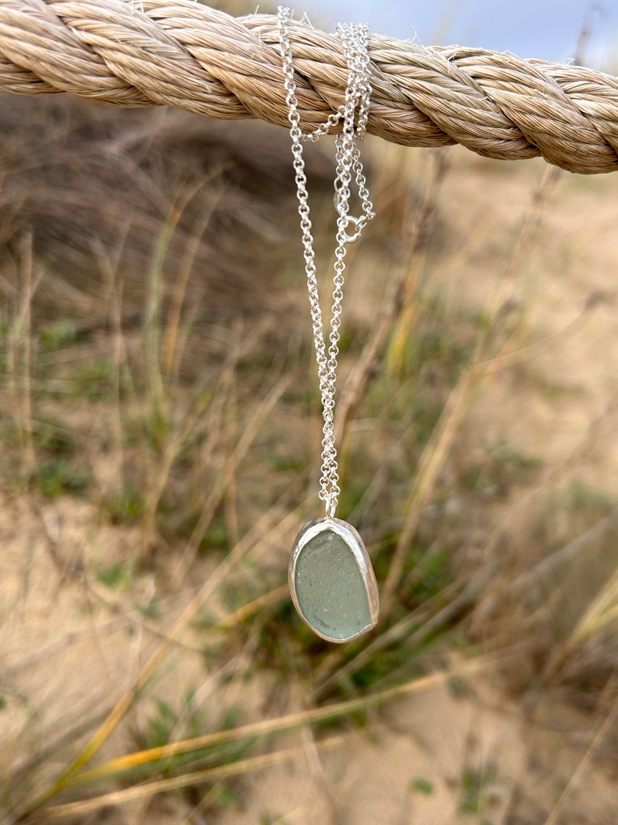 Statement seaglass aqua green necklace