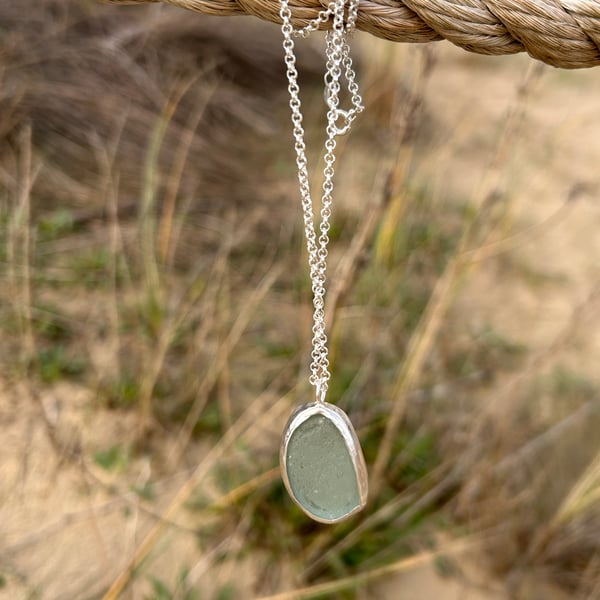 Statement seaglass aqua green necklace
