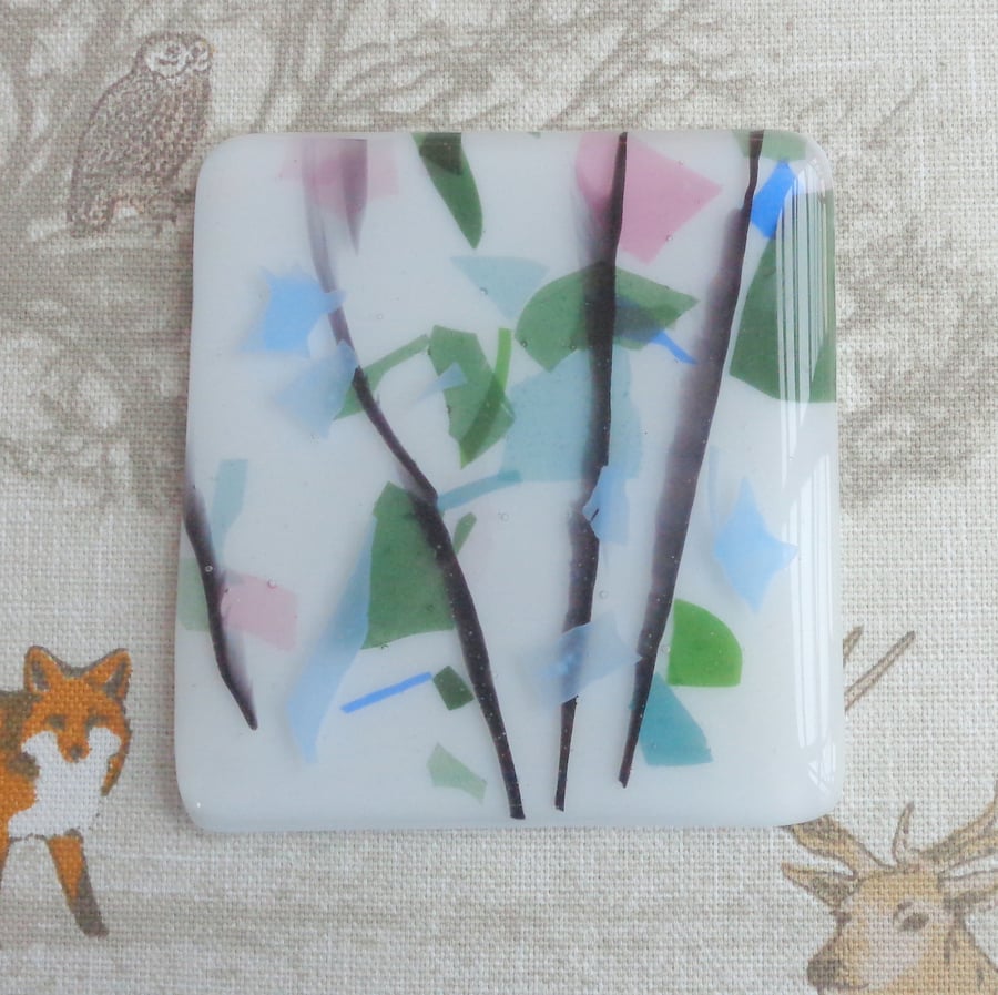 Fused glass coaster in collage design for table or desk