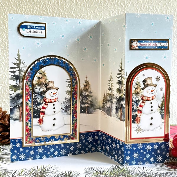 Festive Christmas Card With Snowman - Here Comes Christmas