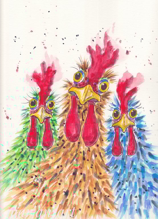 Hello Girls! Chicken original Watercolour Painting