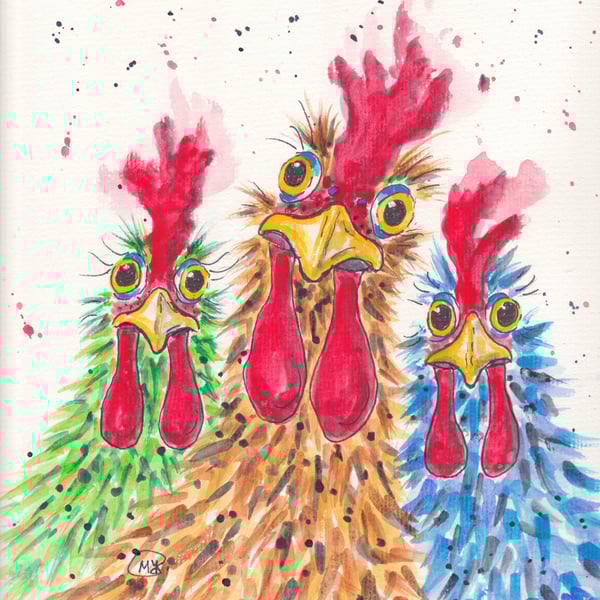 Hello Girls! Chicken original Watercolour Painting