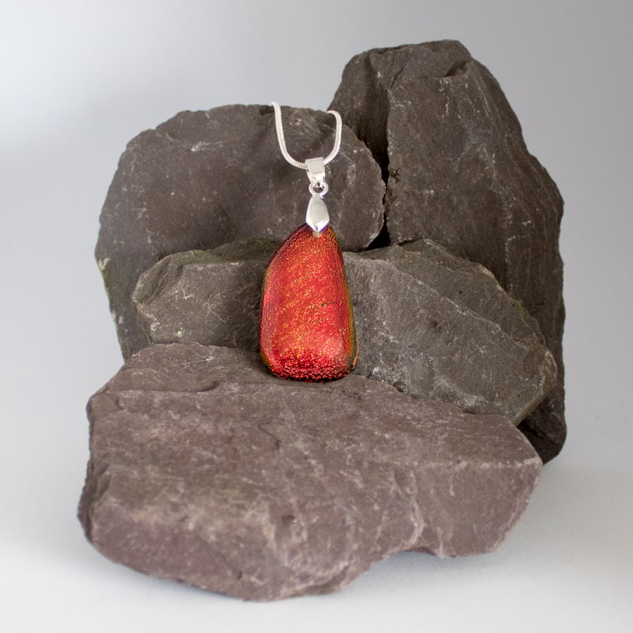 Orange Dichroic Glass Pendant Necklace  - 1173