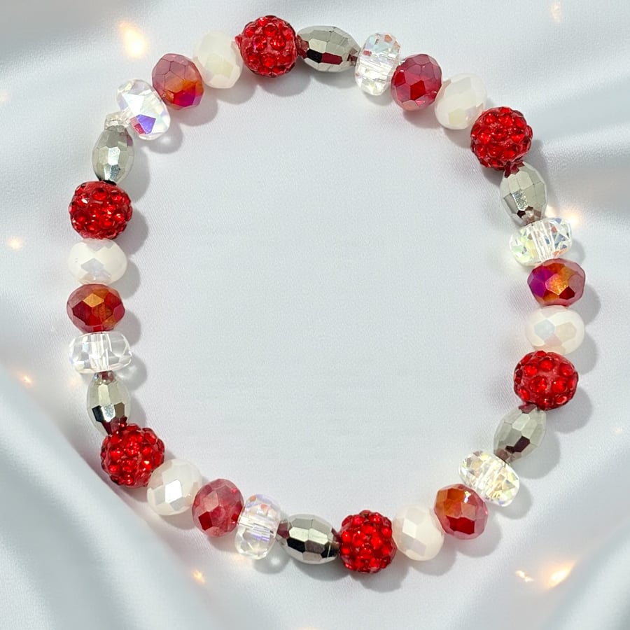 Sparkly Red and White Stretchy Bracelet, Christmas Gifts,stocking fillers,