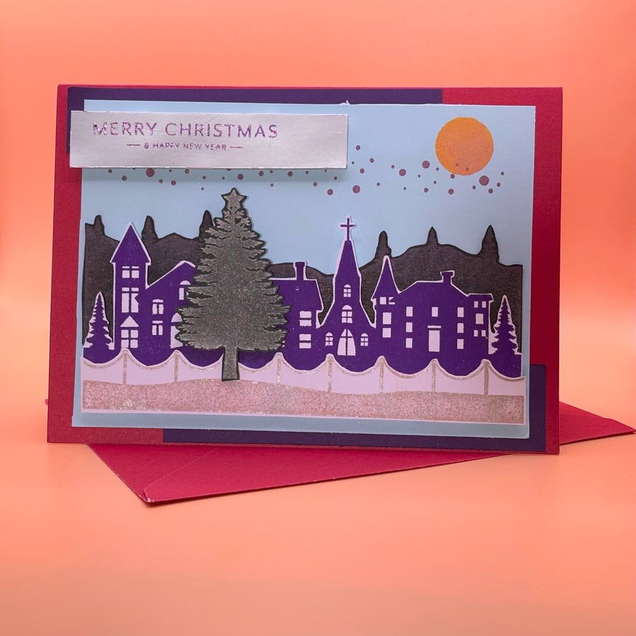 Handmade Winter Village Christmas Card