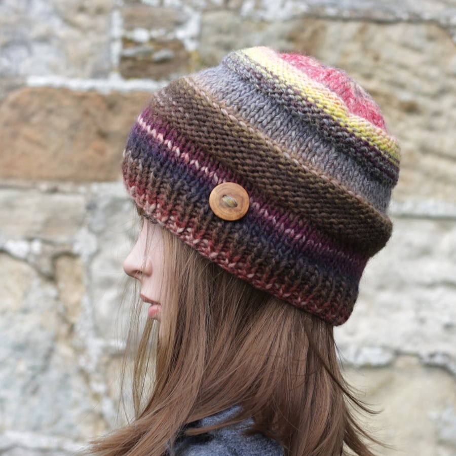 Beanie hat knitted multicolor women's cap