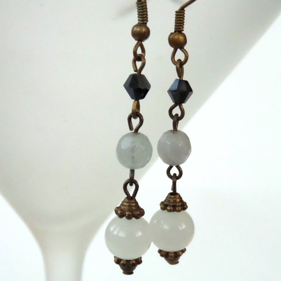Aquamarine and white jade earrings 