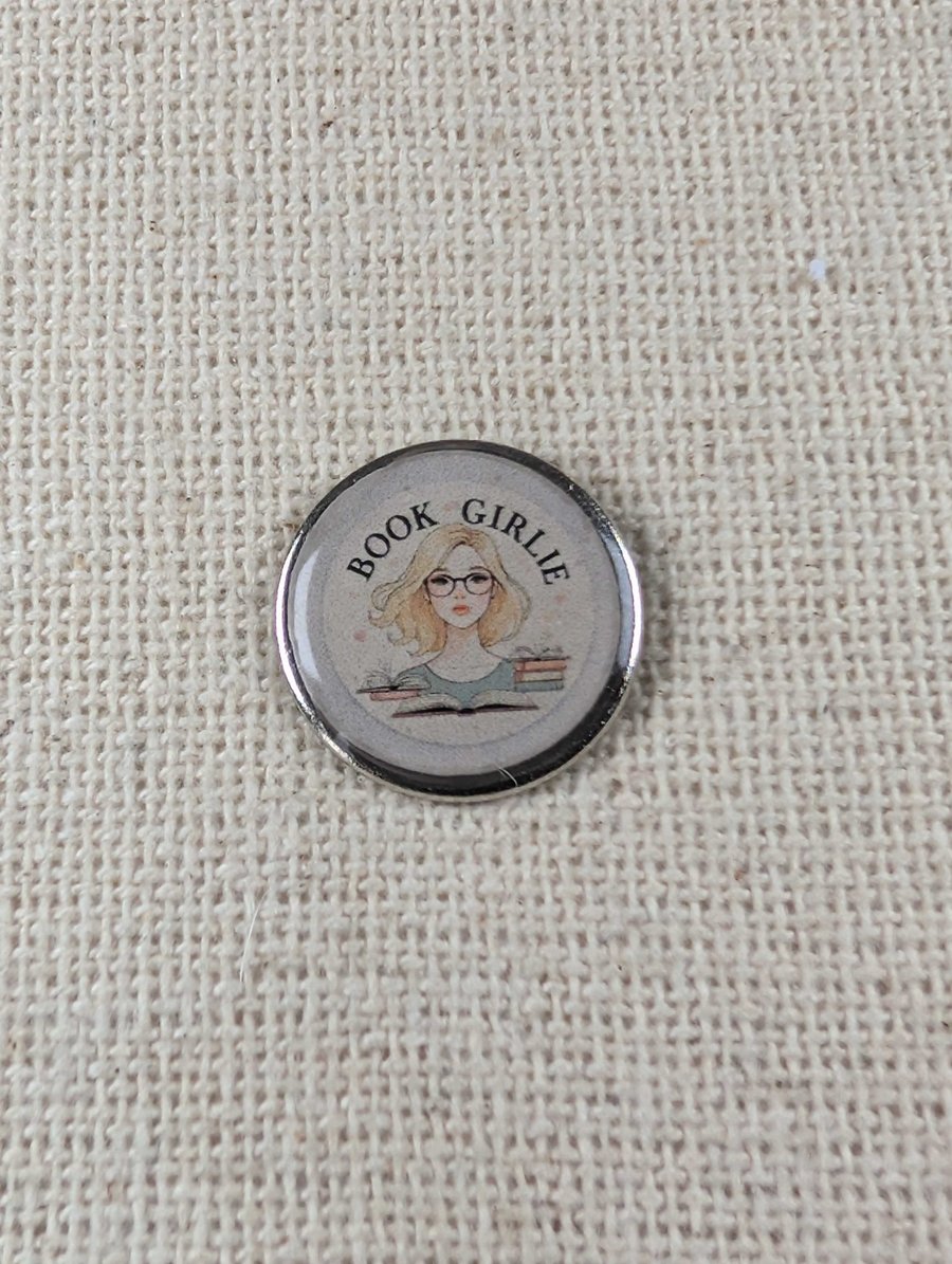 Book Lover Themed Badge - 'Book Girlie' - Large Resin Topped Pin Badge