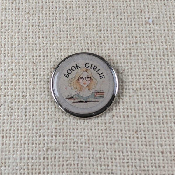 Book Lover Themed Badge - 'Book Girlie' - Large Resin Topped Pin Badge