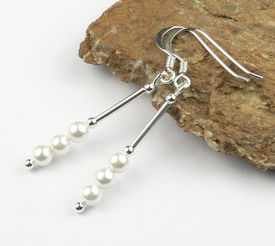 Shell pearl drop earrings, sterling silver, 4mm pearls, gift box - 3 colours