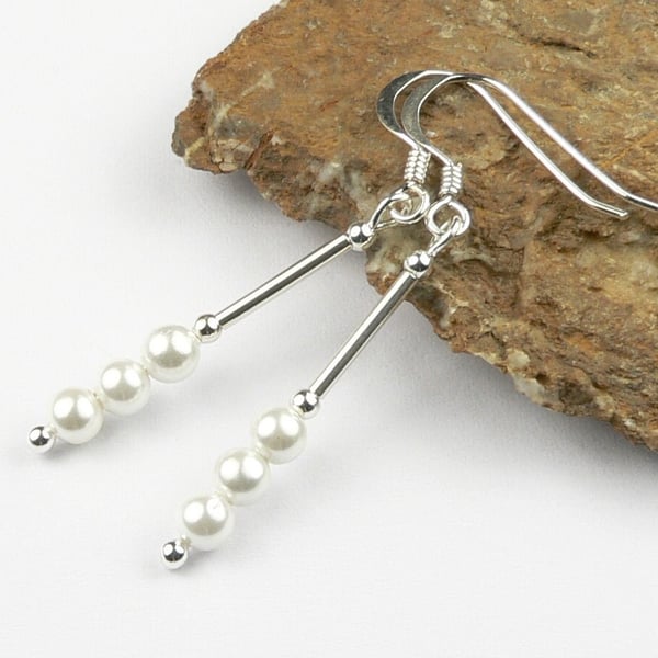Shell pearl drop earrings, sterling silver, 4mm pearls, gift box - 3 colours