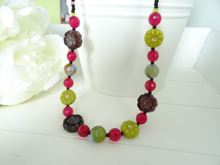 Faceted Agate and Czech Glass Necklace