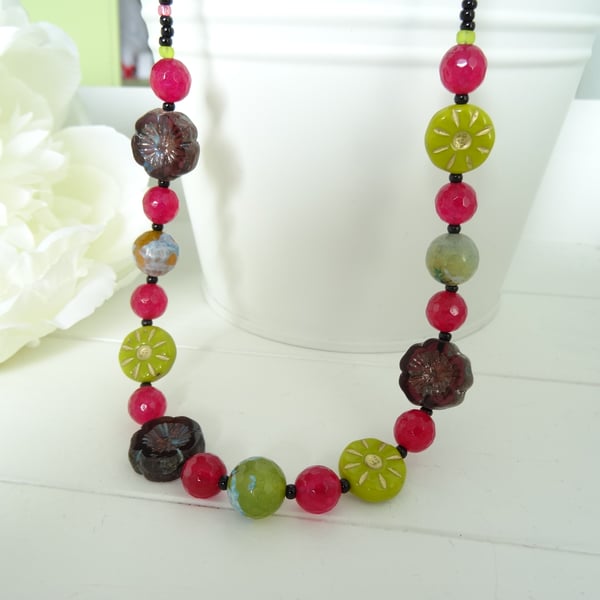 Faceted Agate and Czech Glass Necklace