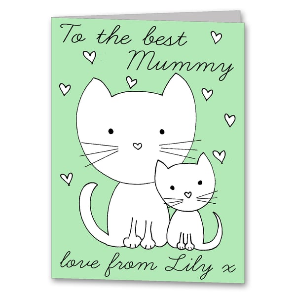 Colour your own Cat Birthday Card for Mummy, Nana, Grandma or Granny.