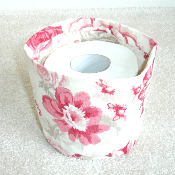 Toilet Roll Holder Loo Storage Basket Pink Roses Bathroom Kitchen Shampoo Tidy