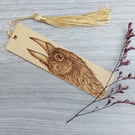 Crow wooden pyrography bookmark