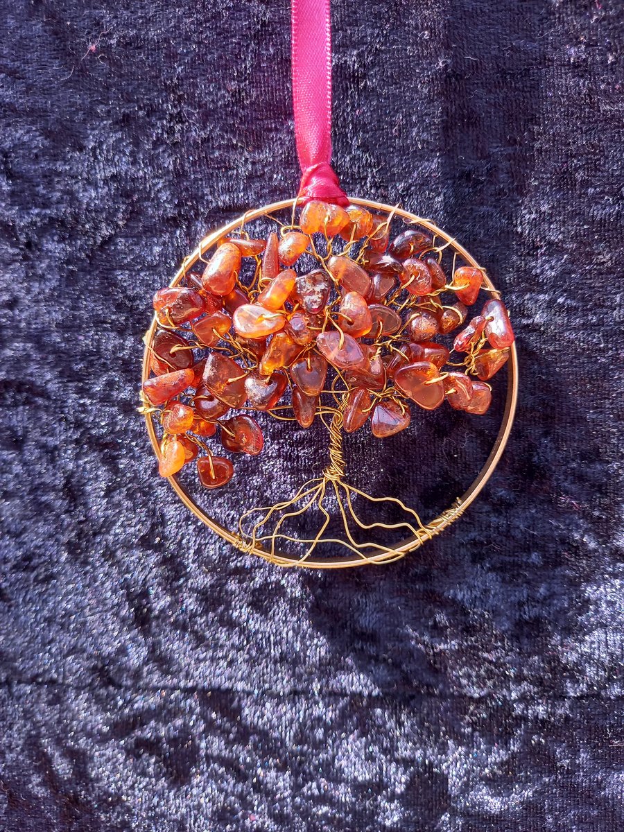 Orange garnet crystal tree of life bangle hanger