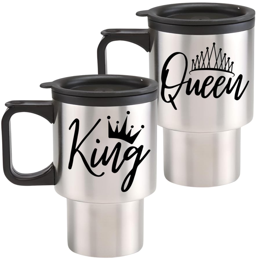 Couples Travel Mug Set of 2 Travel Mugs King and Queen Couples gift