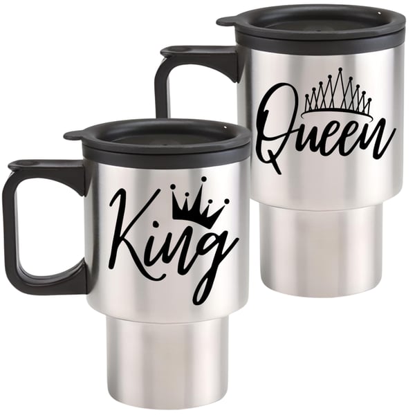 Couples Travel Mug Set of 2 Travel Mugs King and Queen Couples gift