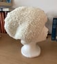 WOMENS HAND KNITTED BEANIE SLOUCHY HAT IN CREAM YARN